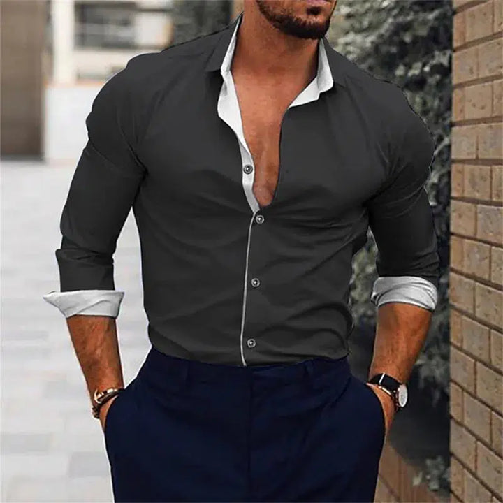 Mens Casual Shirt Long Sleeved V-neck Clothing-Bennys Beauty World