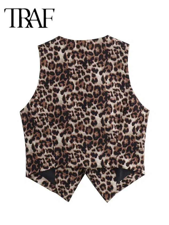 Fashion Leopard Summer V-Neck Vest Top-blouses-Bennys Beauty World