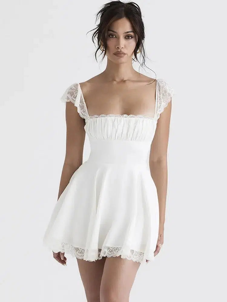 Summer Elegant White Lace Strap Mini Dress For Women