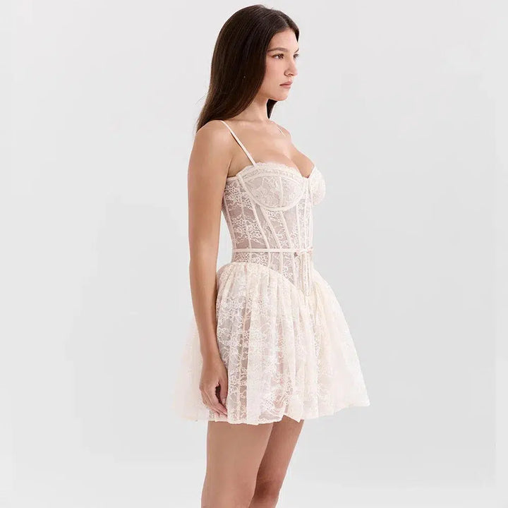 Summer Vintage Lace Mini Dress-Dresses-Bennys Beauty World