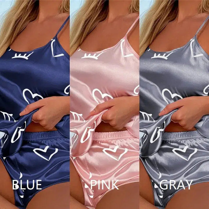 Women Ice Silk Pajamas Sleepwear Pajama Set Camisole Shorts-Dresses-Bennys Beauty World