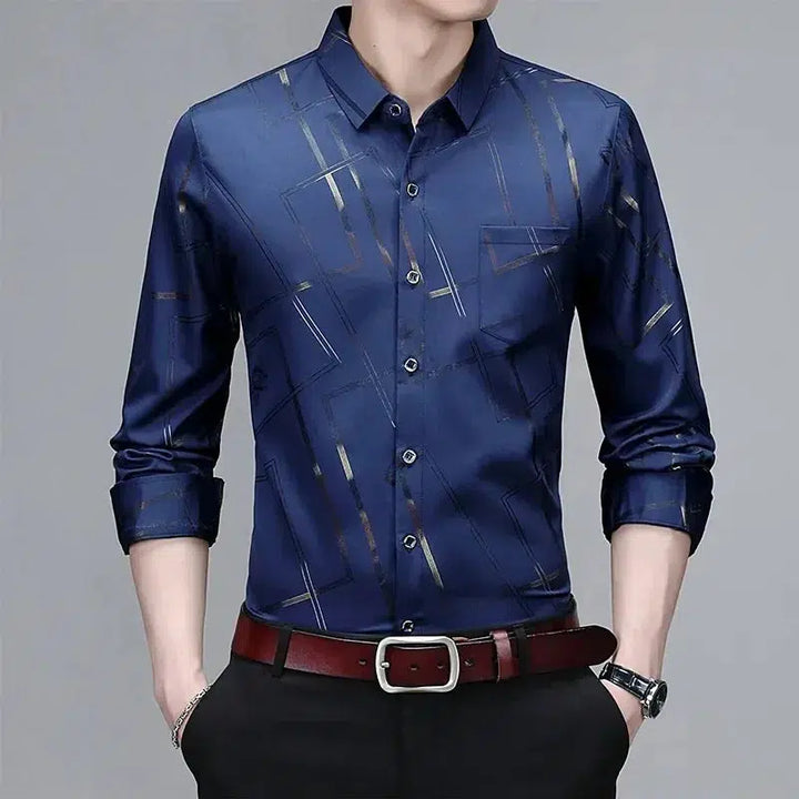 Men's Casual and Fashionable Long Sleeved Printed Shirt-Shirts-Bennys Beauty World