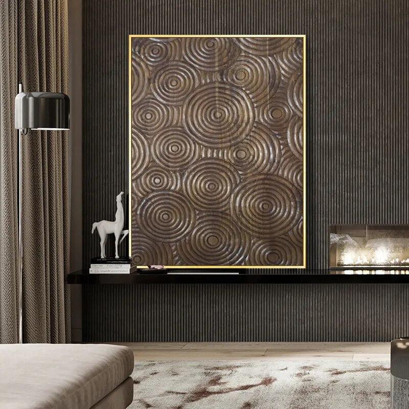 Wall Prints Abstract Retro Black Gold Wood Art Posters 3D Tree Ring Radial Lines Nordic Canvas Picture Home Decor Paintings-Arlik interiors