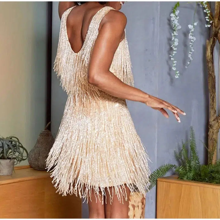 Tassel Sequins Feather Mini Party Dress For Women-Dresses-Bennys Beauty World