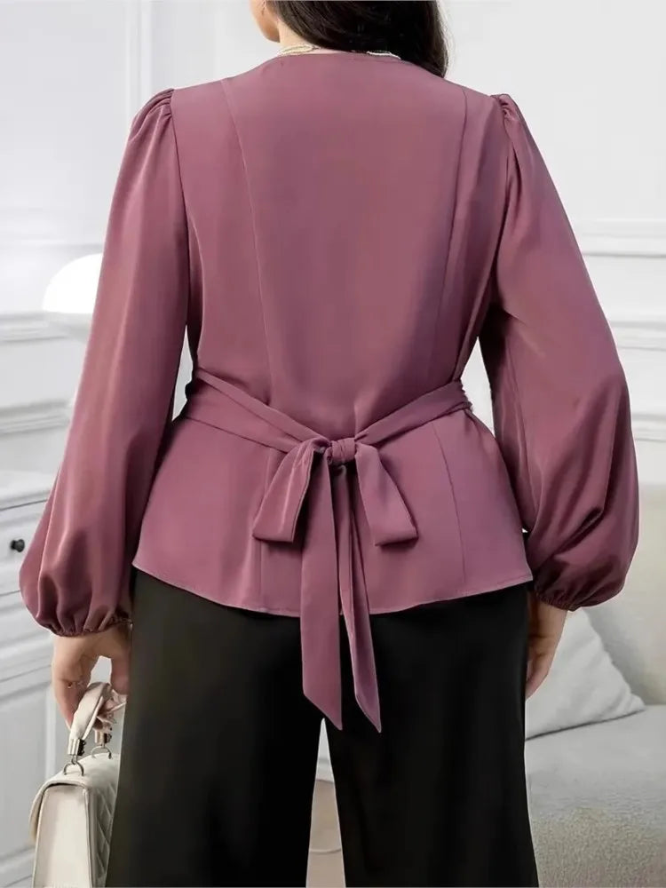 Fashion Satin Blouse For Women Autumn V Neck Long Sleeve Blouse