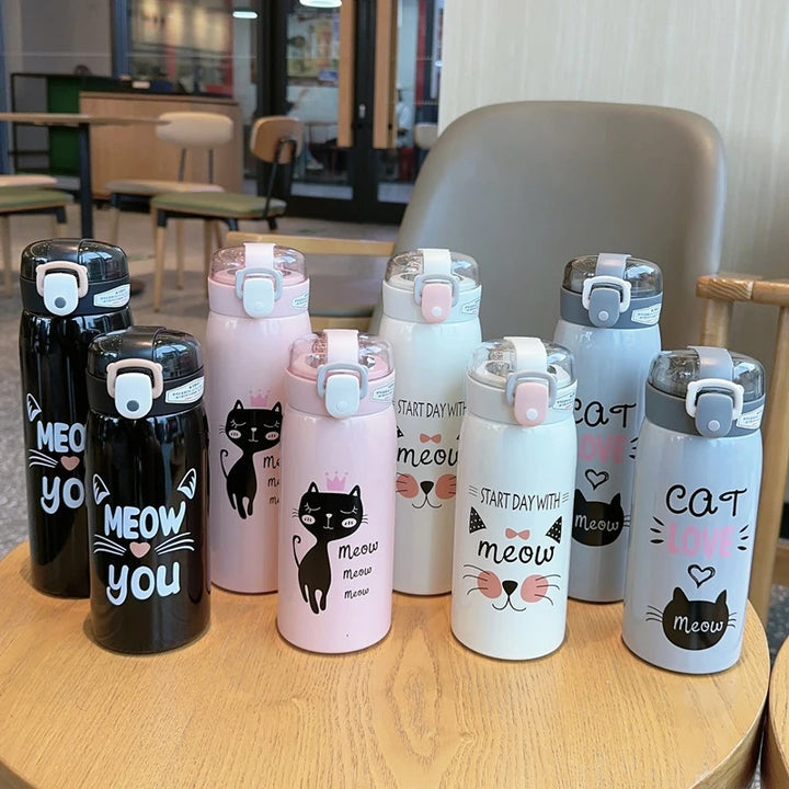 500ml Cartoon Cat Stainless Steel Thermal Flask With Straw