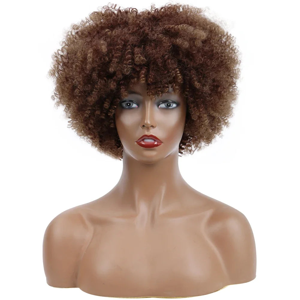 Afro Kinky Curly Wigs With Bangs Synthetic Wigs