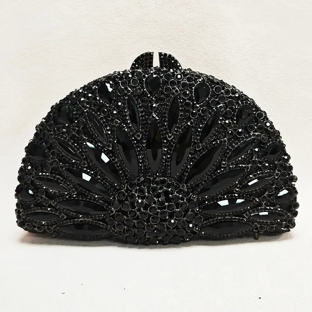 Black Crystal Rhinestone Evening Clutch Bag | Diamond Bridal Minaudière-purse-Bennys Beauty World