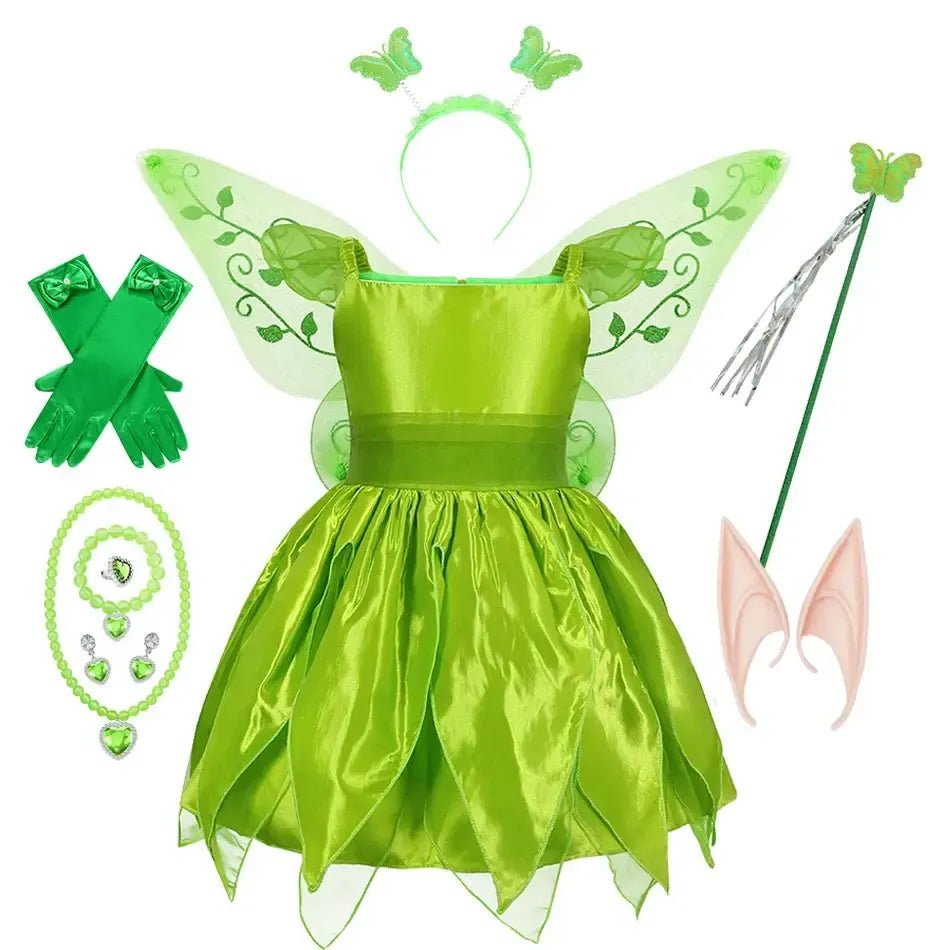 Girls Tinkerbell Fairy Dress – Halloween Costume with Accessories - Bennys Beauty World