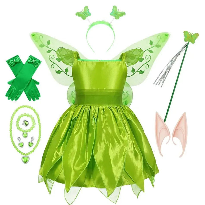 Girls Tinkerbell Fairy Dress – Halloween Costume with Accessories - Bennys Beauty World