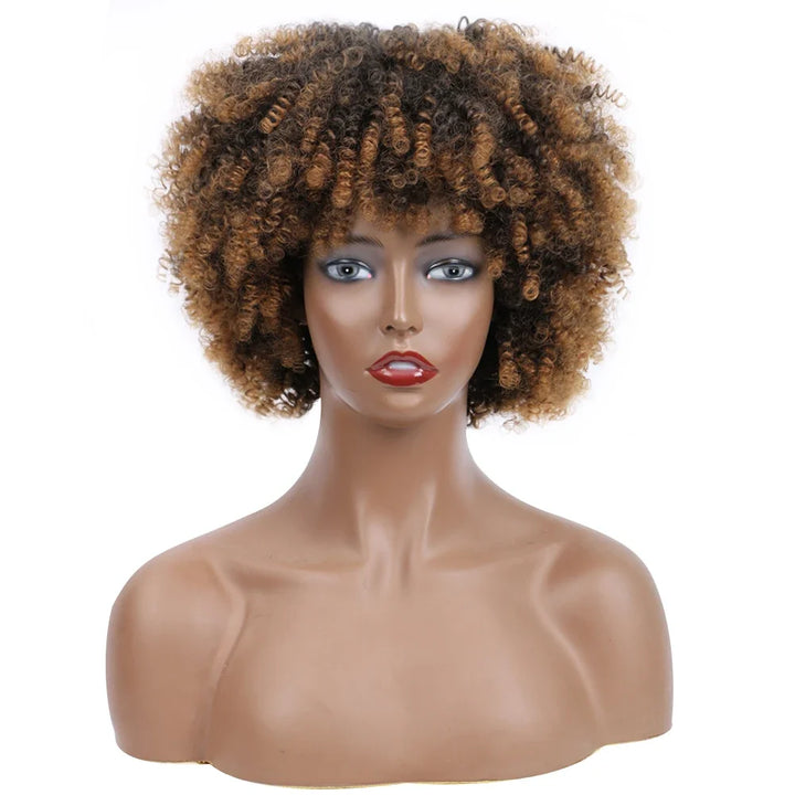 Afro Kinky Curly Wigs With Bangs Synthetic Wigs