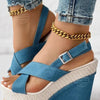 Women's Peep Toe Denim Wedge Shoes