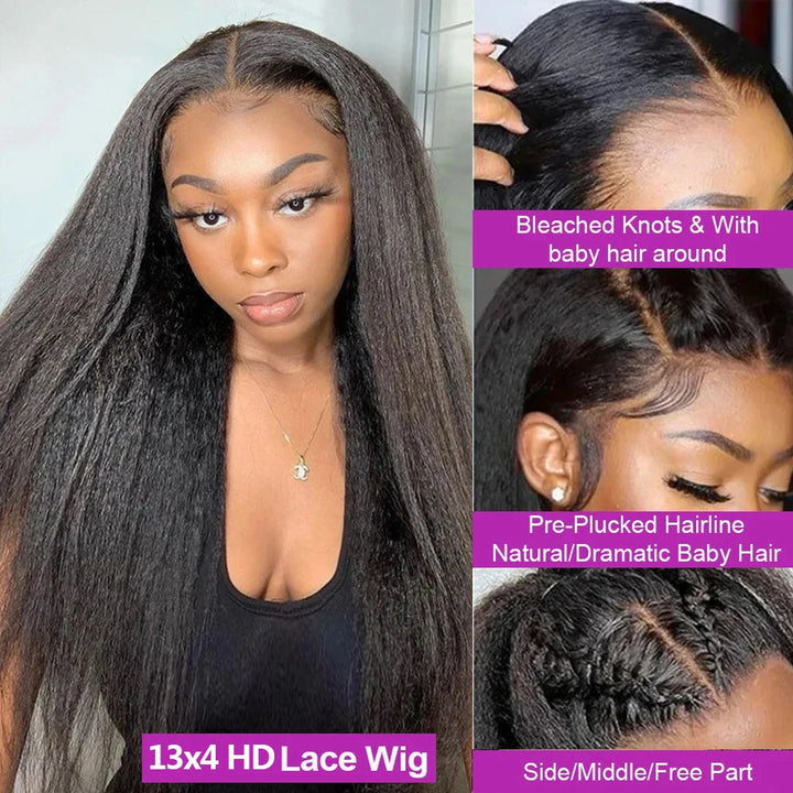 Full 360 Hd Lace Front Wig Kinky Yaki Straight HD Transparent Lace Front Wig