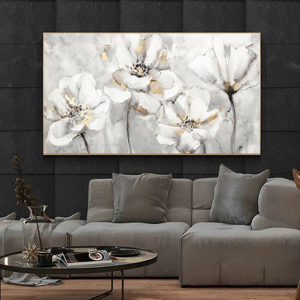 Abstract White and Golden Flower Canvas-Painting-Arlik interiors