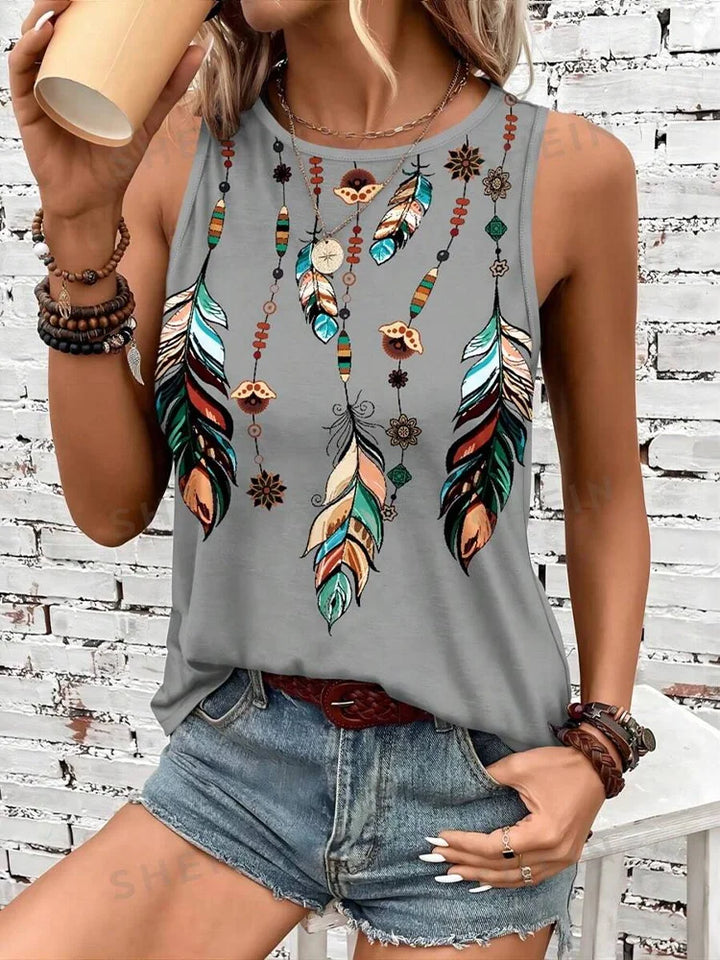 Leopard Print Crew Neck Tank Top