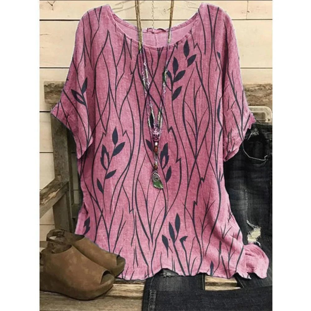 Plus Size Women’s Leaf Print Loose Blouse Casual Vintage T-Shirt Top - Bennys Beauty World