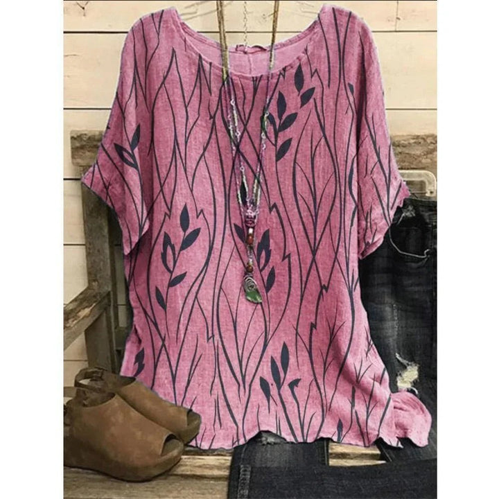 Plus Size Women’s Leaf Print Loose Blouse Casual Vintage T-Shirt Top - Bennys Beauty World