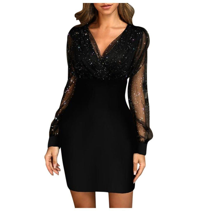 Sequin Dress Women's Ladies Fashion Sexy Mesh V-neck Casual Mini Dress BENNYS 