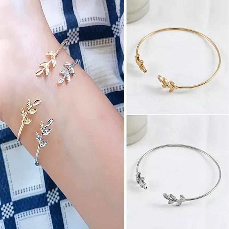 Set Of 2 Leaf Cuff Vintage Adjustable Charm Bracelet For Women BENNYS 