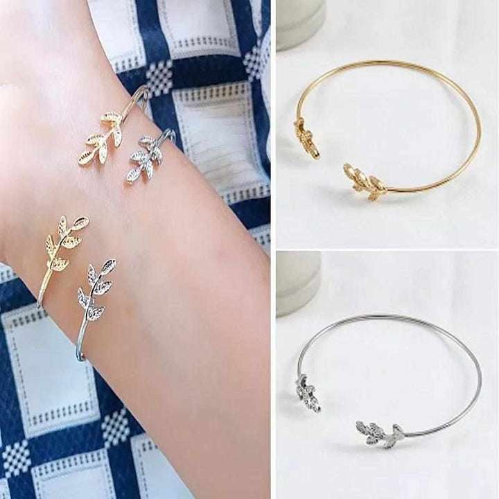 Set Of 2 Leaf Cuff Vintage Adjustable Charm Bracelet For Women BENNYS 