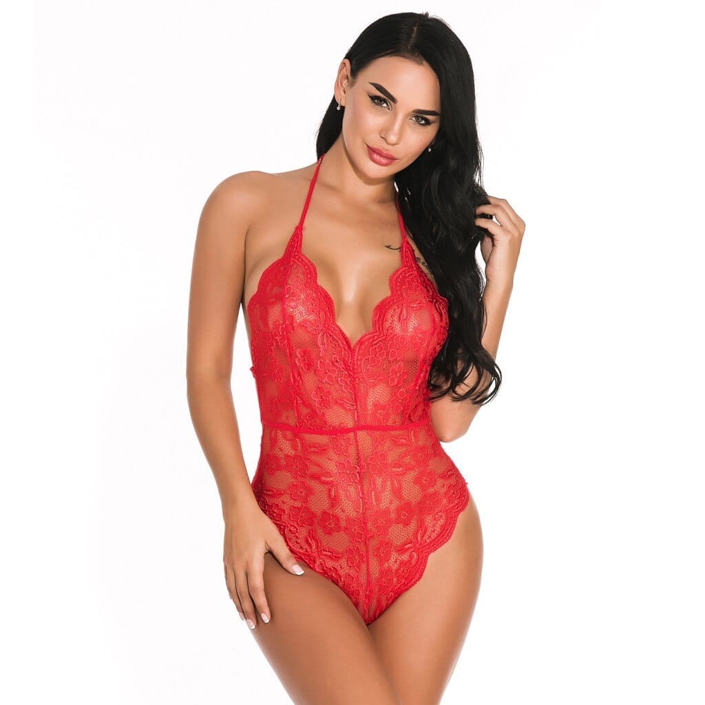 Homely Lace Bodysuit for Women Lingerie Sexy PU Bright Leather