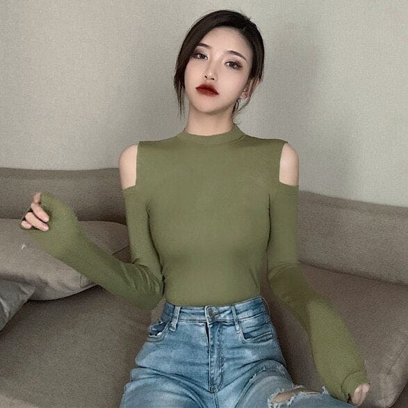 Korean off outlet shoulder top