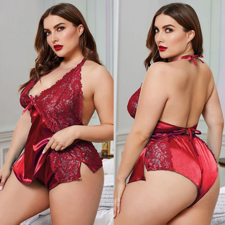 Sexy Plus Size  Women Sheer Lace Satin 2 Pieces Pajamas Suits BENNYS 