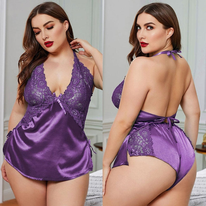 Sexy Plus Size  Women Sheer Lace Satin 2 Pieces Pajamas Suits BENNYS 