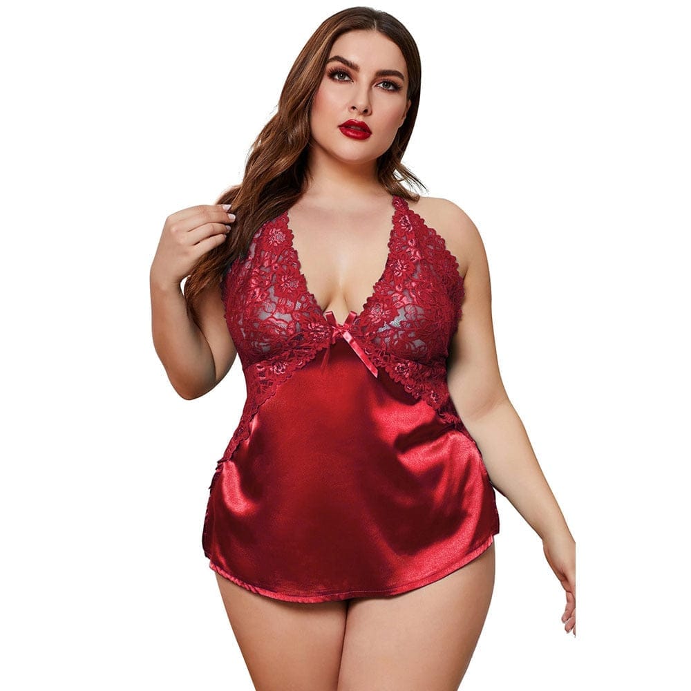 Sexy Plus Size Women Sheer Lace Satin 2 Pieces Pajamas Suits Bennys Beauty World Sexy Plus Size Women Sheer Lace Satin 2 Pieces Pajamas Suits Bennys Beauty World