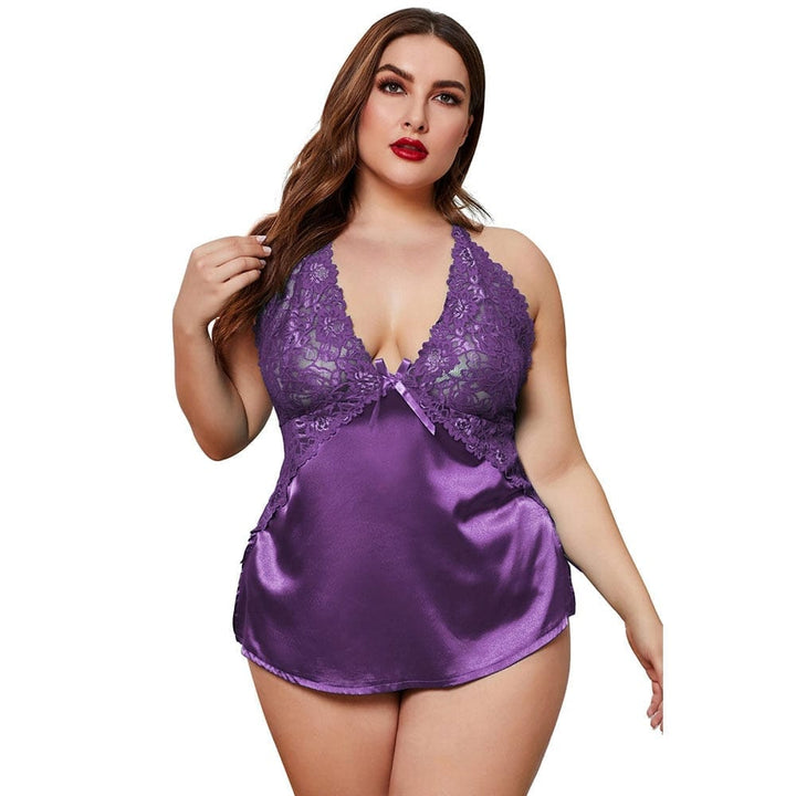 Sexy Plus Size  Women Sheer Lace Satin 2 Pieces Pajamas Suits BENNYS 