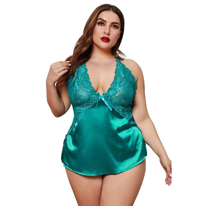 Sexy Plus Size  Women Sheer Lace Satin 2 Pieces Pajamas Suits BENNYS 