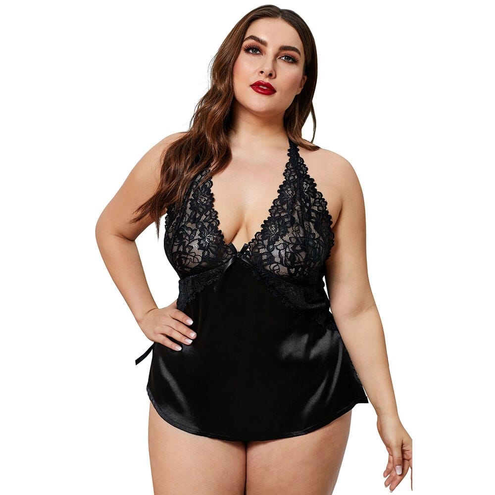 Sexy Plus Size  Women Sheer Lace Satin 2 Pieces Pajamas Suits BENNYS 