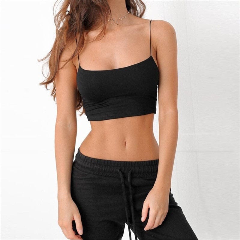 Sexy Tank Top Black Halter Crop Tops For Women