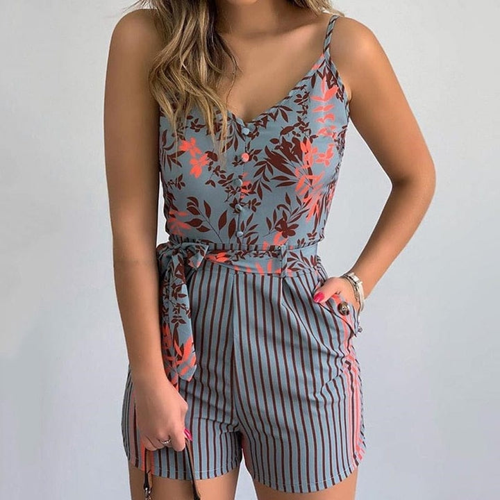 Sexy V-neck Spaghetti Strap Floral Print Women Short Romper BENNYS 