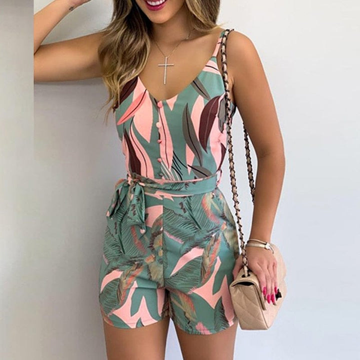 Sexy V-neck Spaghetti Strap Floral Print Women Short Romper BENNYS 