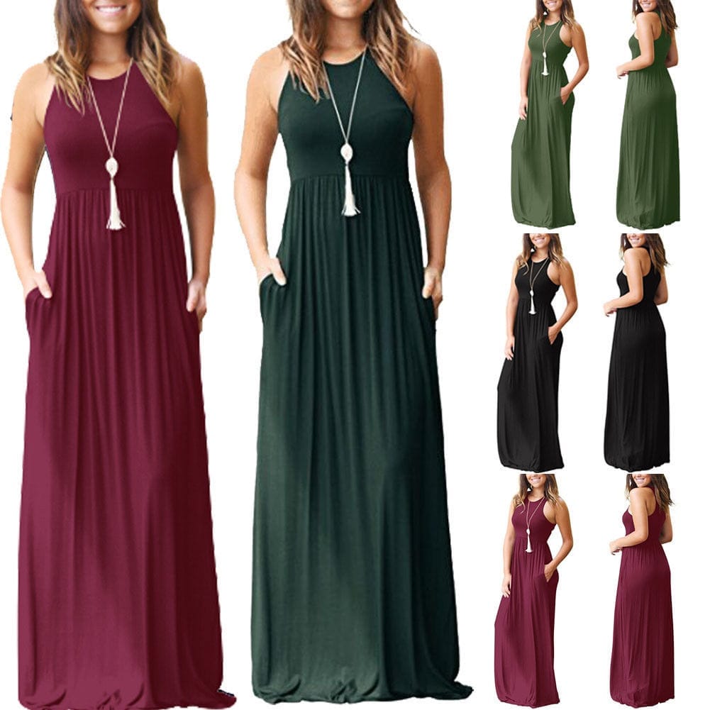 Sexy Women Boho Maxi Club Solid Sleeveless Dress BENNYS 