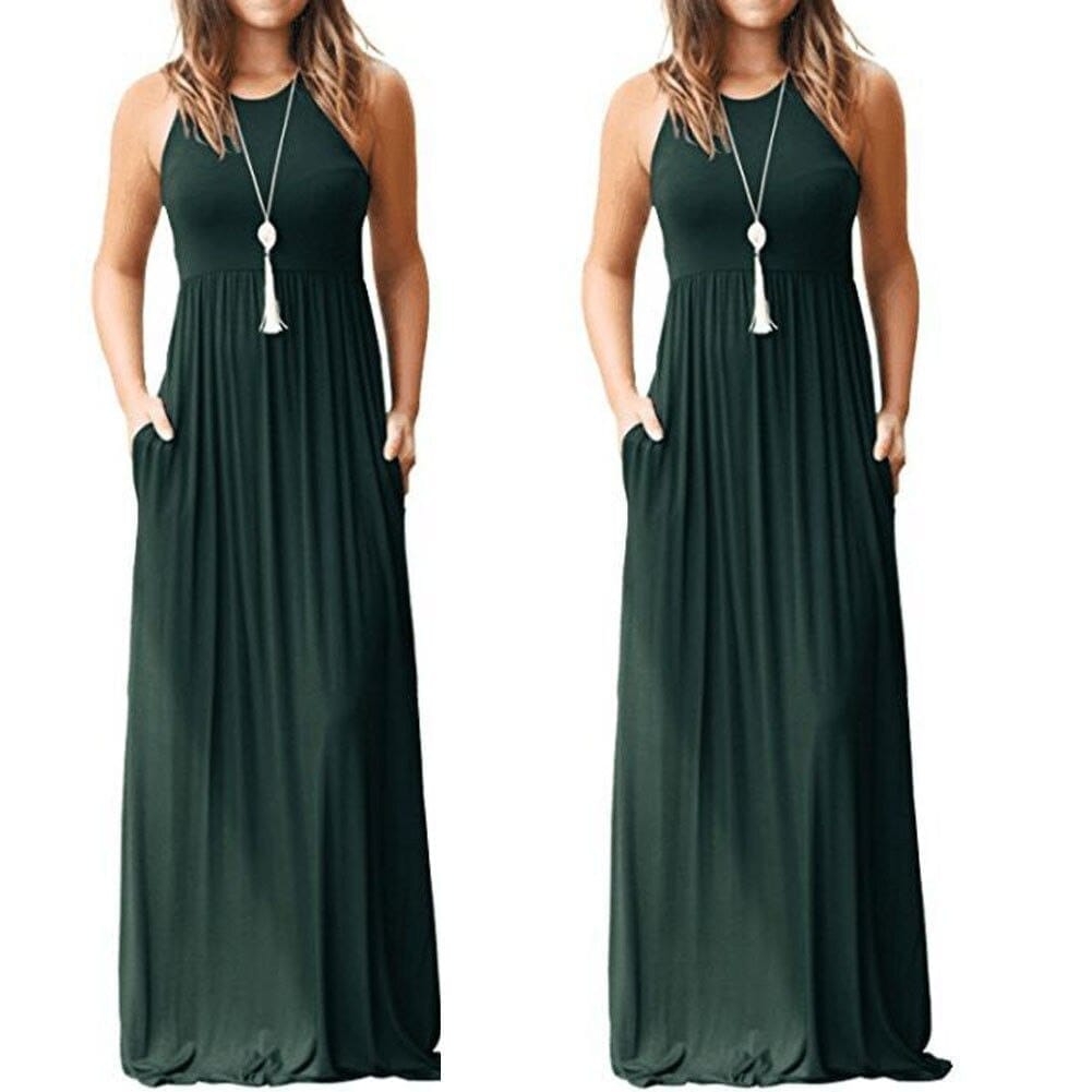 Sexy Women Boho Maxi Club Solid Sleeveless Dress BENNYS 