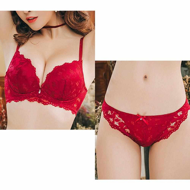 Sexy women's Ladies Lace Sheer Split Underwear Casual Bow Decoration Gather Bra Set BENNYS 