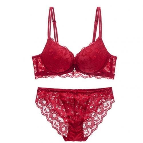 Women's Sexy Thin Cup Lace Color Matching Bra Set Shaping Gathered