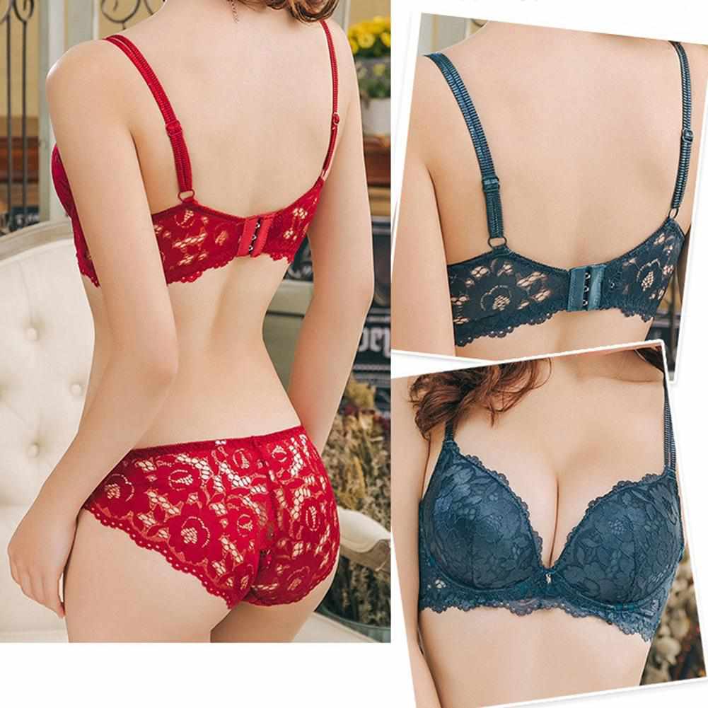 Sexy women's Ladies Lace Sheer Split Underwear Casual Bow Decoration Gather Bra Set BENNYS 