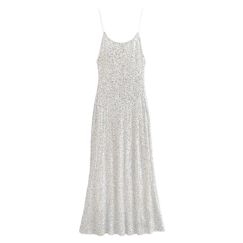 Women's Sequin Maxi Dress With Spaghetti Strap