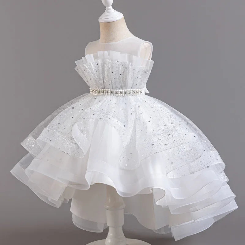 Girls Sequin Bow Princess Party Dress – Sleeveless Lace Mesh, Ages 2–12