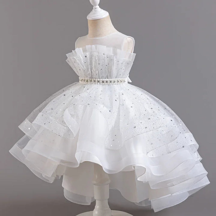 Girls Sequin Bow Princess Party Dress – Sleeveless Lace Mesh, Ages 2–12