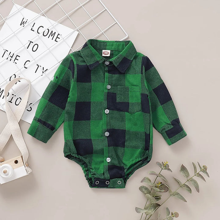 Newborn Baby Boy Bodysuit Plaid Long-Sleeved Shirt