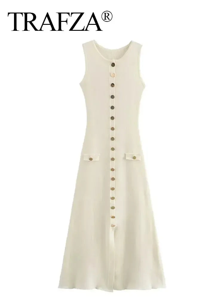 Women Elegant Solid Knitted Dress Single Breasted Dress-Dresses-Bennys Beauty World