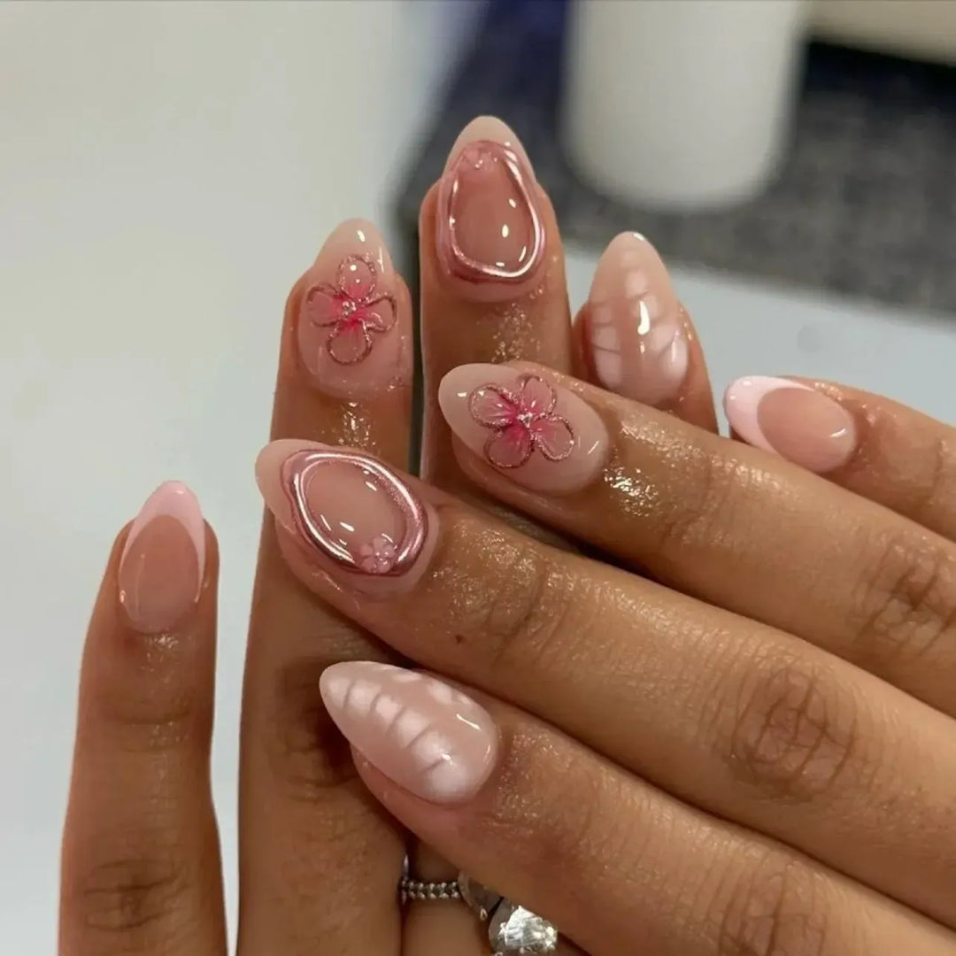 French Almond Press-On Nails – 24 Pcs Blue Star Pattern False Nails-Nails-Bennys Beauty World