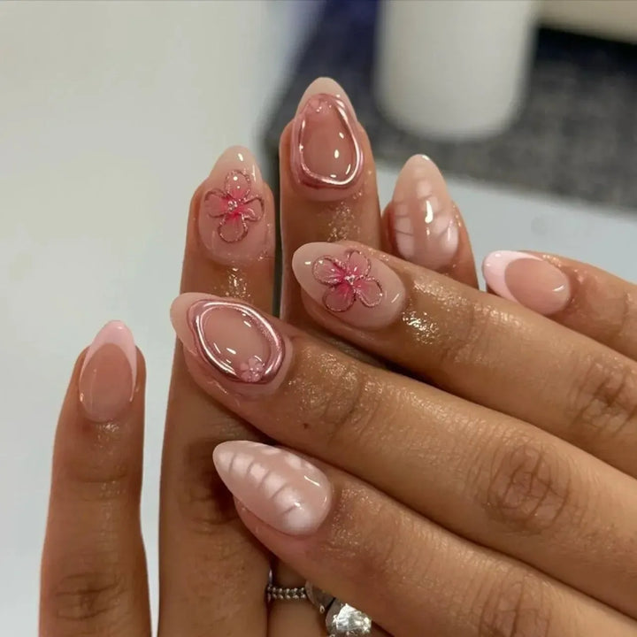 French Almond Press-On Nails – 24 Pcs Blue Star Pattern False Nails-Nails-Bennys Beauty World