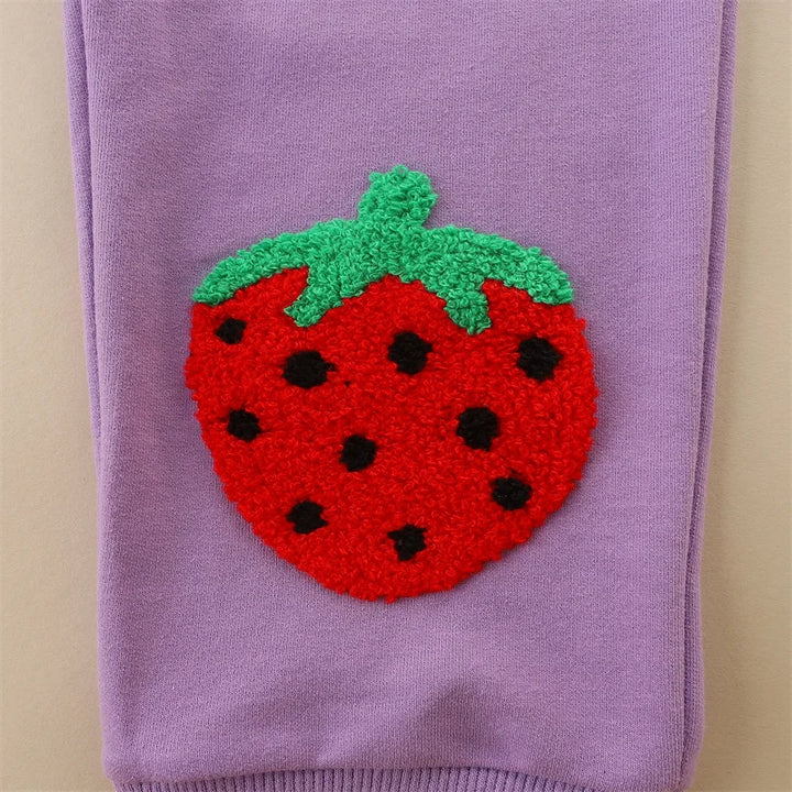 Girls Sweatpants Strawberry Embroidery Drawstring Pants