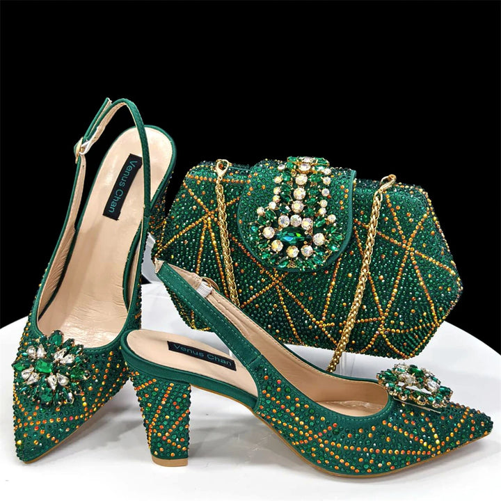 Ladies Italian Design Shoes And Bag Set Decorated with Rhinestone