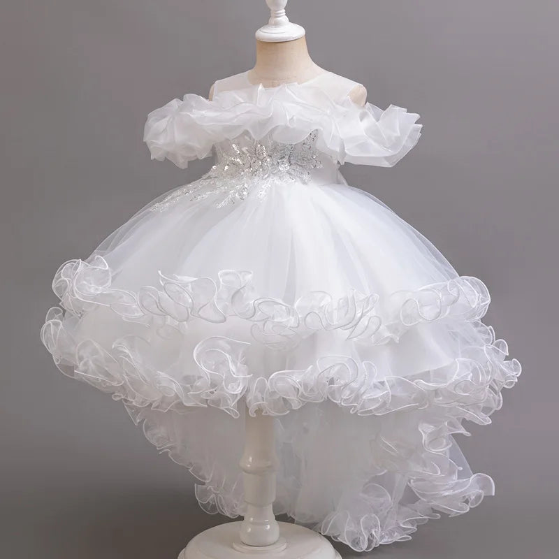 Girls Flower Appliqué Dress | Ball Gown | Wedding &amp; Party | Ages 4–12